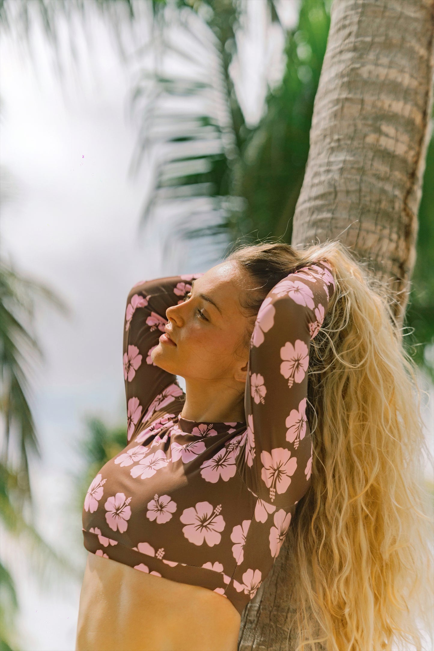 HIBISCUS pink Long sleeve crop top